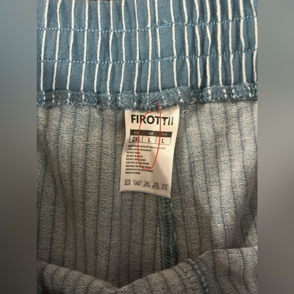 FIROTTI New! Men’s Shorts Sweatknit Athletic Sporty Lt Blue Cream Pinstripe S-M - Picture 7 of 11